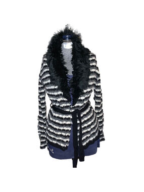 KOOKAI Cardigan Sweater belted Size 1 Black White stripe